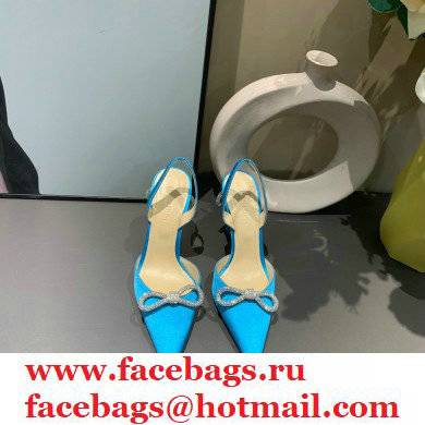 Mach & Mach 9cm heel Women's Blue Satin Double Bow Pumps - Click Image to Close